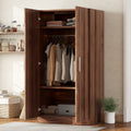 2 Door Wooden Wardrobe Armoire With 3 Storage Shelves, Brown Brown Solid Wood Mdf