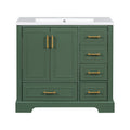 36 Inch Traditional Bathroom Vanity With Resin Sink Combo Set, Green Bathroom Cabinet With Two Doors And Four Drawers Green Bathroom Solid Wood Mdf Resin