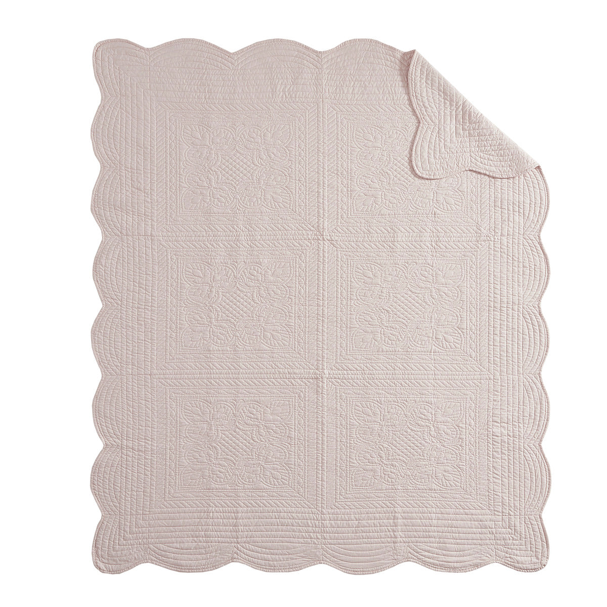 Oversized Quilted Throw With Soped Edges Blush 60X72" Blush Microfiber