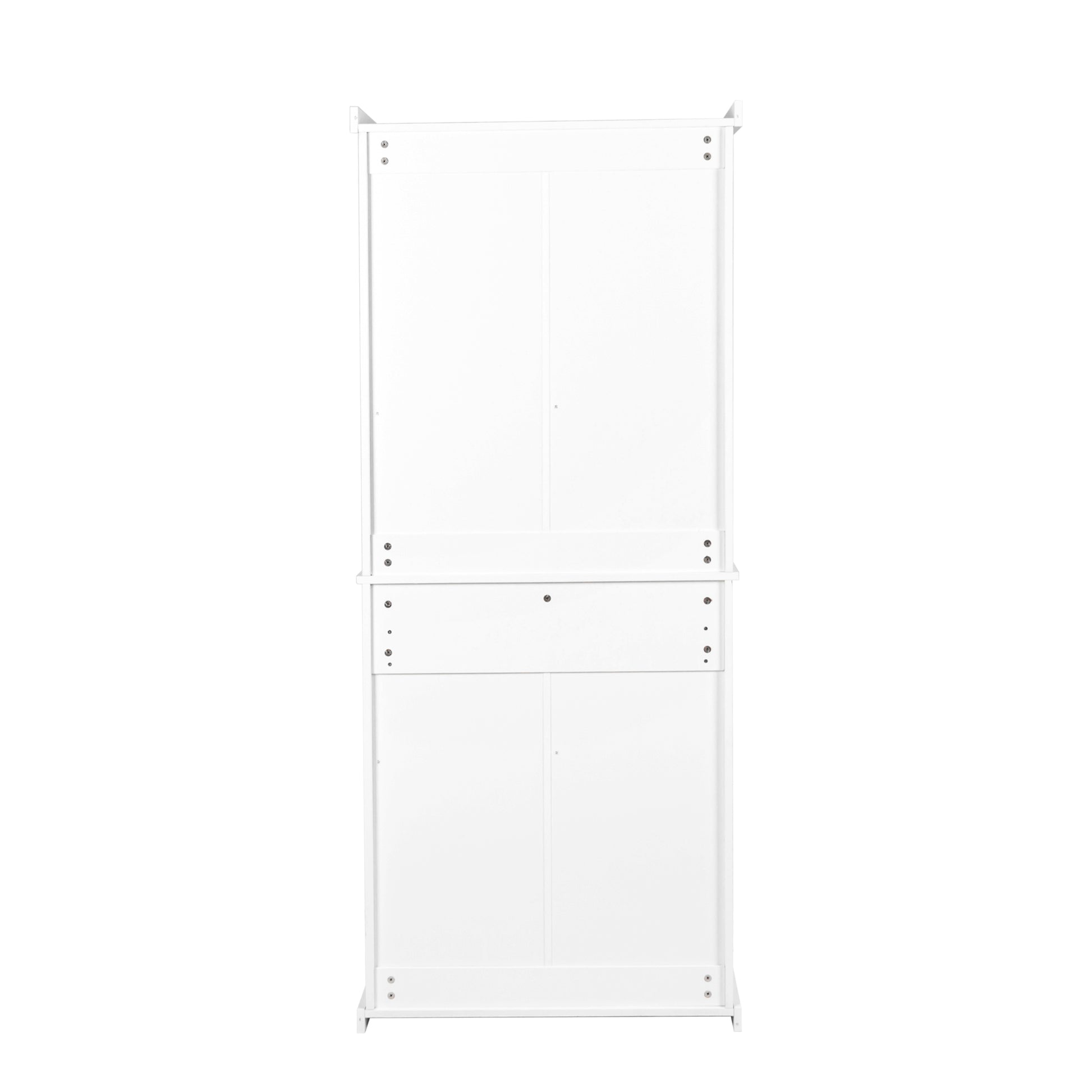 72" Kitchen Pantry Storage Cabinet, Traditional Freestanding Cupboard With 4 Doors And Adjustable Shelves, Large Central Drawer, White White Particle Board Mdf