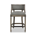 Paris 26.5 Farmhouse Counter Height Bar Stool With Backrest, Heathered Grey Linen Gray Foam Linen