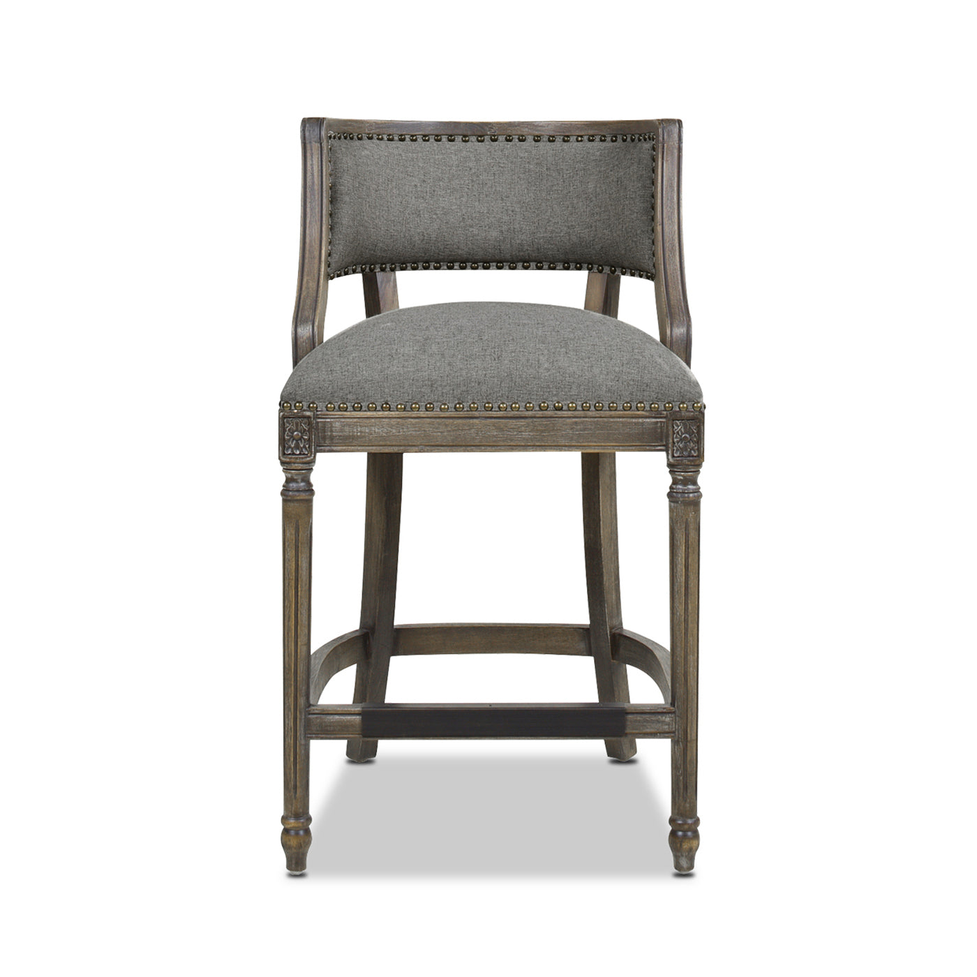 Paris 26.5 Farmhouse Counter Height Bar Stool With Backrest, Heathered Grey Linen Gray Foam Linen