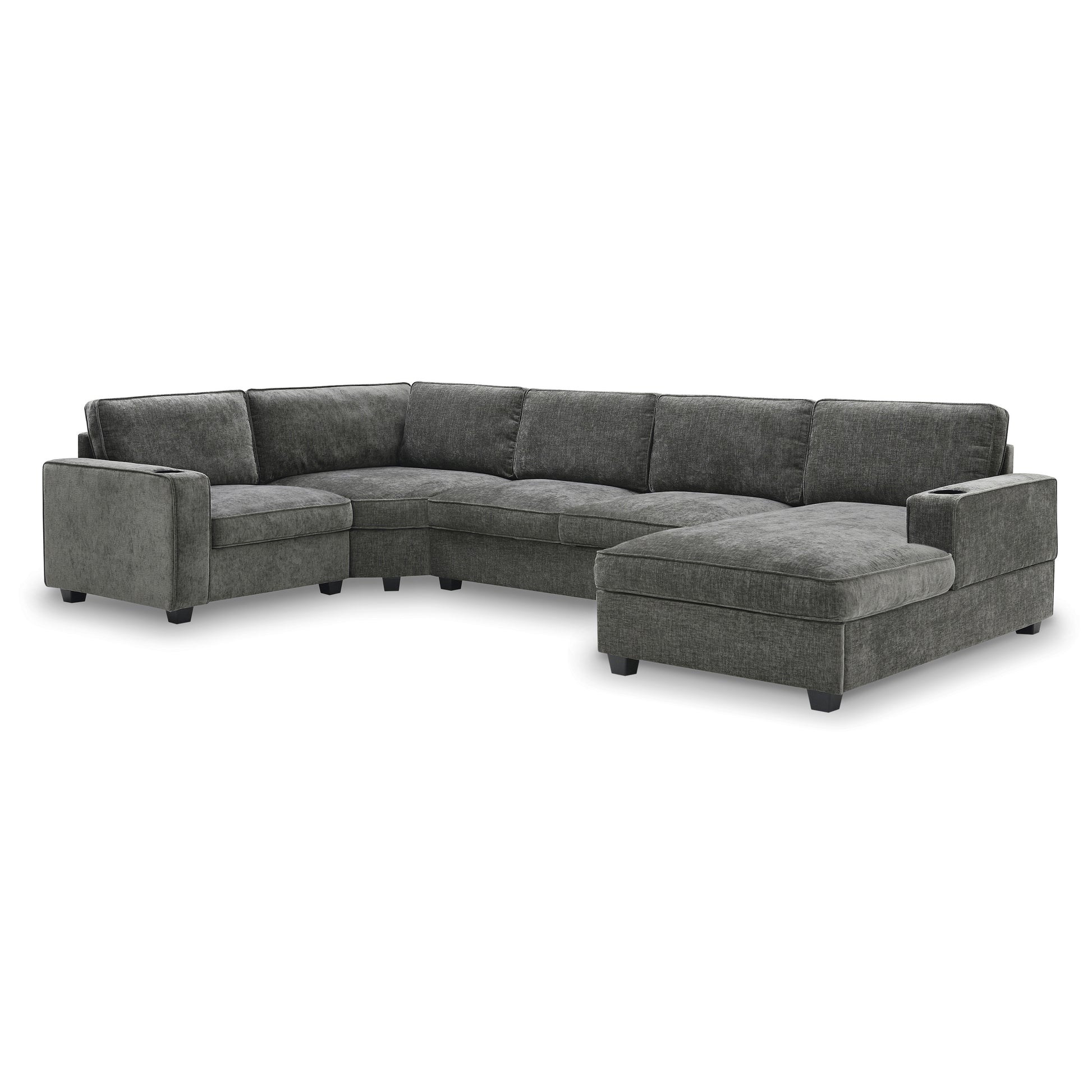 119*67" U Shaped Sectional Sofa,6 Seat Chenille Couch Set With Oversized Chaise Lounge,Irregular Corner,Deep Seat Comfy Sofa With Cup Holders For Living Room,Apartment,2 Colors Dark Gray Chenille 6