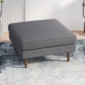 Amber Square Upholstered Ottoman Seaside Grey Brown Wood Solid Grey Dark Gray,Gray Linen Linen Or Linen Blend Medium Firm Backless Mid Century Modern Square Armless Foam Fabric,Solid Wood