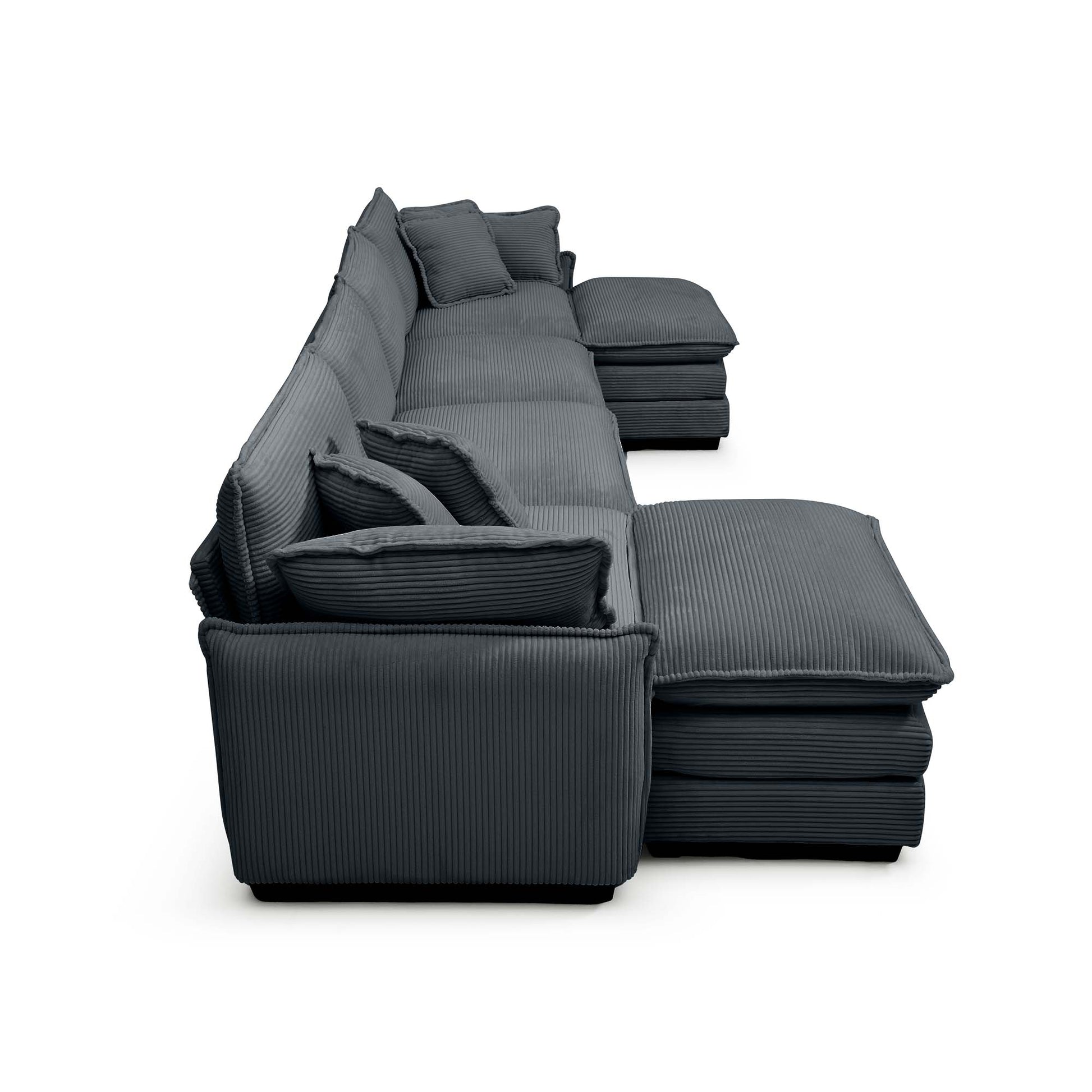 Over Size U Shape Corduroy Sofamodern Upholstered 4 Seater Sofa With 2 Ottomans, Premium Soft Corduroy Fabric Sofa Grey Corduroy 4 Seat
