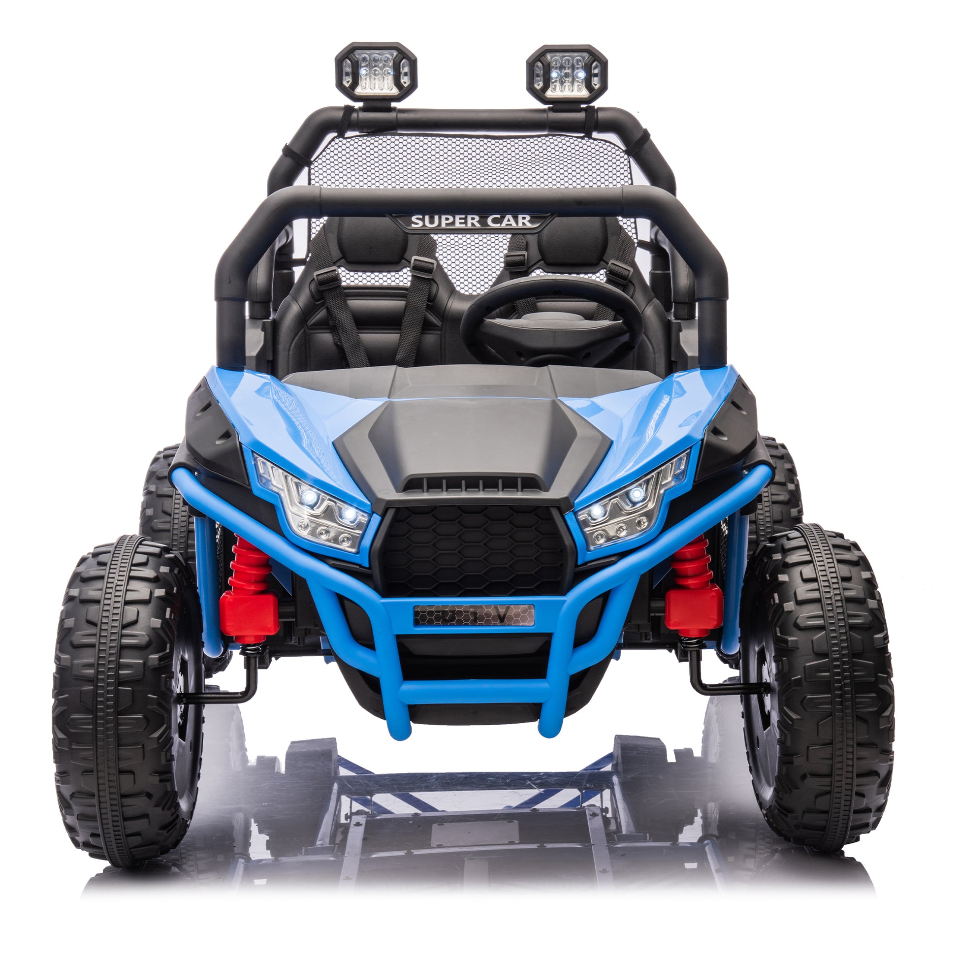 24V Two Seater Kids Ride On Utv W Parents Control,400W Super Power,Four Wheel Suspension,Led Light With Rear Searchlight,Bluetooth,Mp3,Music,Rear Storage Space,Speeds 3.73 4.97Mph For Kids Aged 3 . Blue 50 99 Lbs Polypropylene