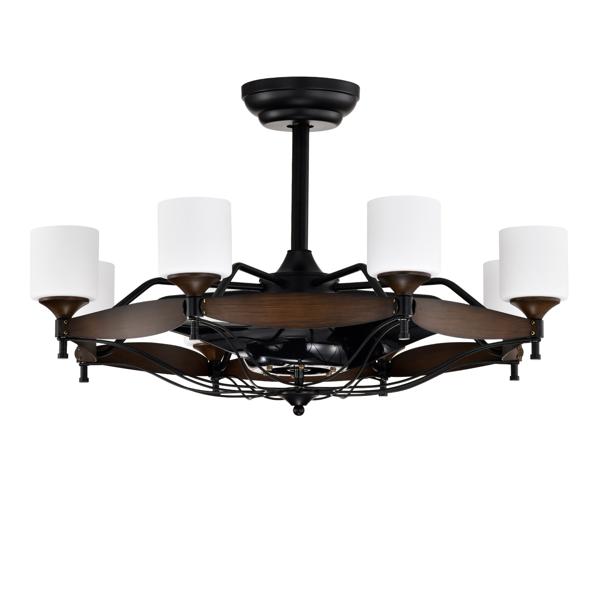 Dia 33 Inch Chandelier Ceiling Fan With Remote Control,Dc Motor ,6 Speed,3 Abs Blades For Bedroom Dining Room Living Room Kitchen Farmhouse Entry,Matte Black Red Wood Grain Wood American Design,American Traditional,Classic,Contemporary,Farmhouse Glass