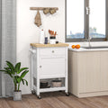 Homcom Utility Kitchen Cart, Rolling Kitchen Island With Smooth Rubberwood Top, Narrow Butcher Block Surface On Wheels With Storage Drawer & Cabinet, White White Engineered Wood