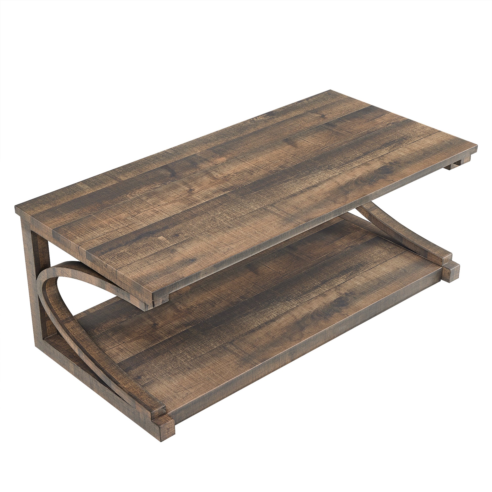 Unique Coffee Table, Solid Wood 48 Inch Modern Coffee Table Modern Center Table With Storage, Solid Wood Special Shape Coffee Table, Living Room, Kitchen, Apartment Dining Table Brown Solid Wood Mdf