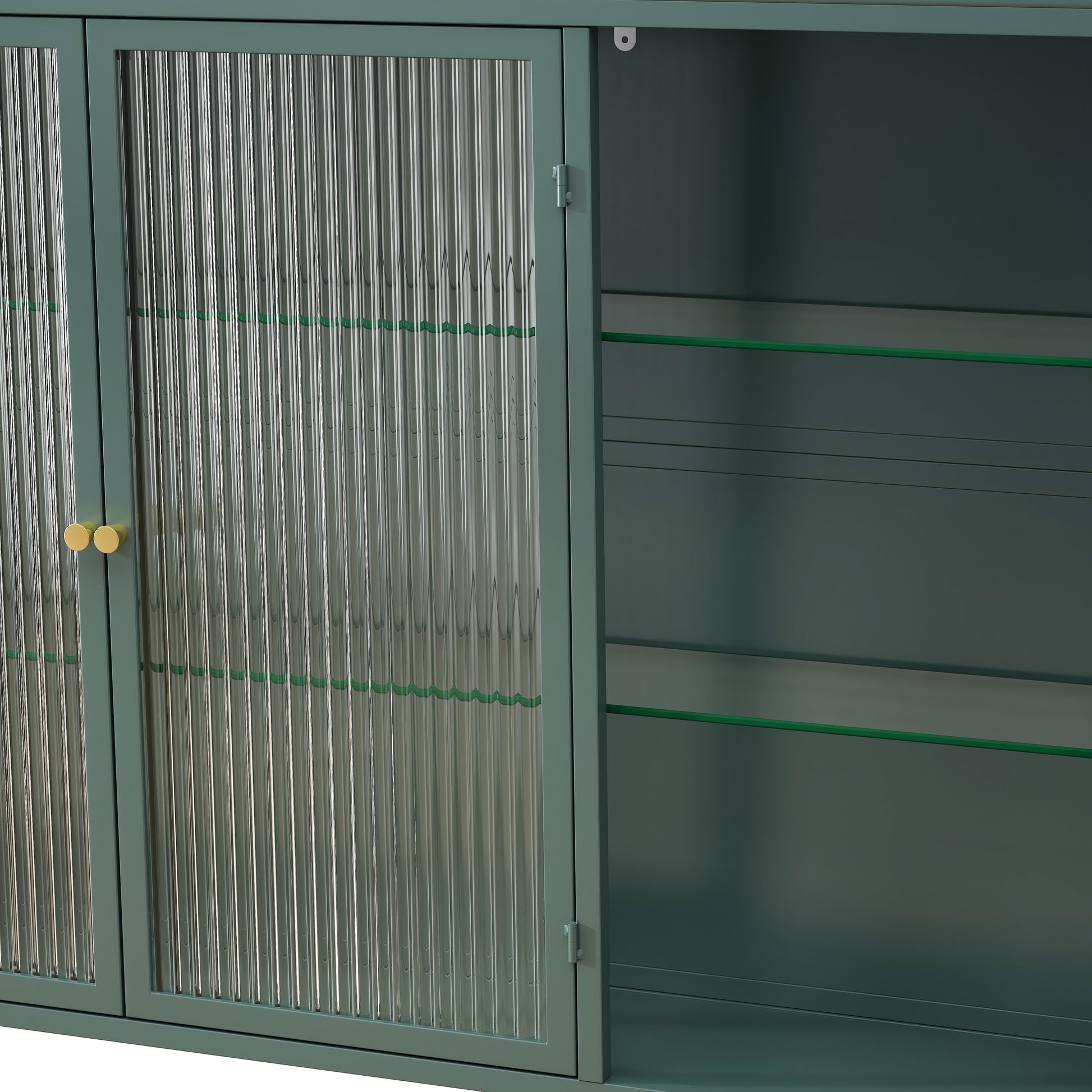 3 Door Arched Wall Mounted Glass Cabinets For Kitchen, Living Room And Bathroom Dark Green Dark Green Glass Metal