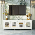 71 Inch Stylishtvcabinet,Entertainment Centertv Stand,Tvconsoletable,Media Console,Solidwood Frame,Changhong Glass Door,Metal Handle,Antique White,For The Children'S Room,Bedroom Living Room Antique White Primary Living Space 70 79 Inches 70 79 Inches