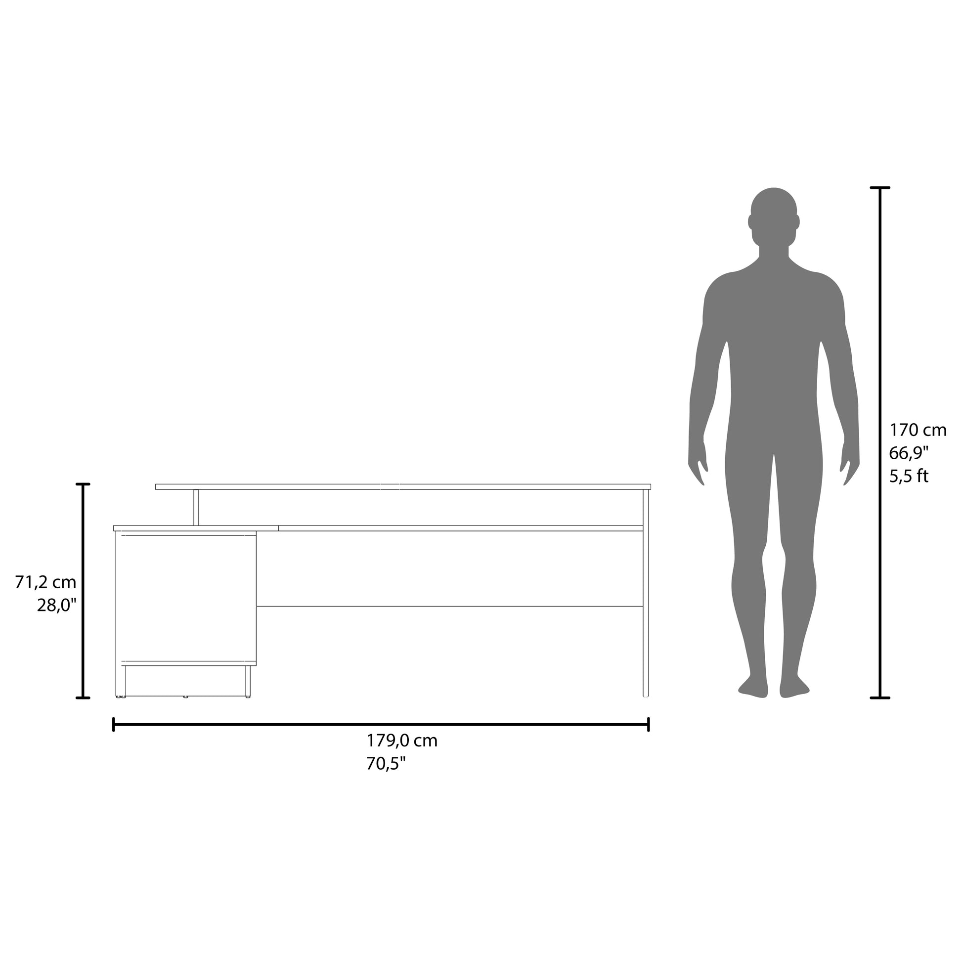 Emery L Shaped 70" Wide Desk With One Cabinet And Two Open Shelves White Computer Desk Office Modern Freestanding Rectangular Shelves Desk Rectangular Particle Board