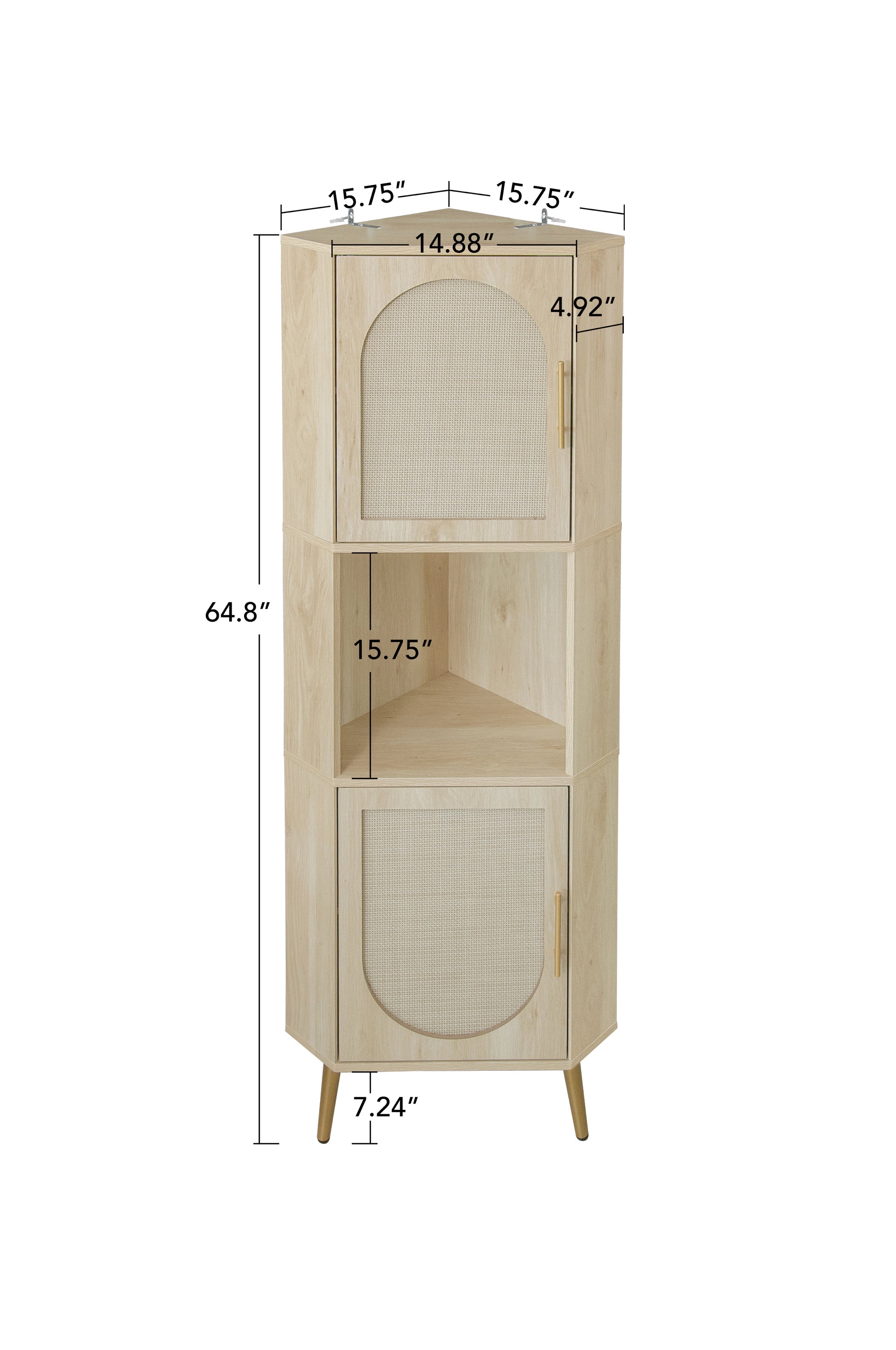 Corner Cabinet ,Rattan Door,Freestanding Corner Tables For Small Spaces, Corner Shelf Stand For Living Room, Kitchen, Bathroom, Bedroom Natural Mdf