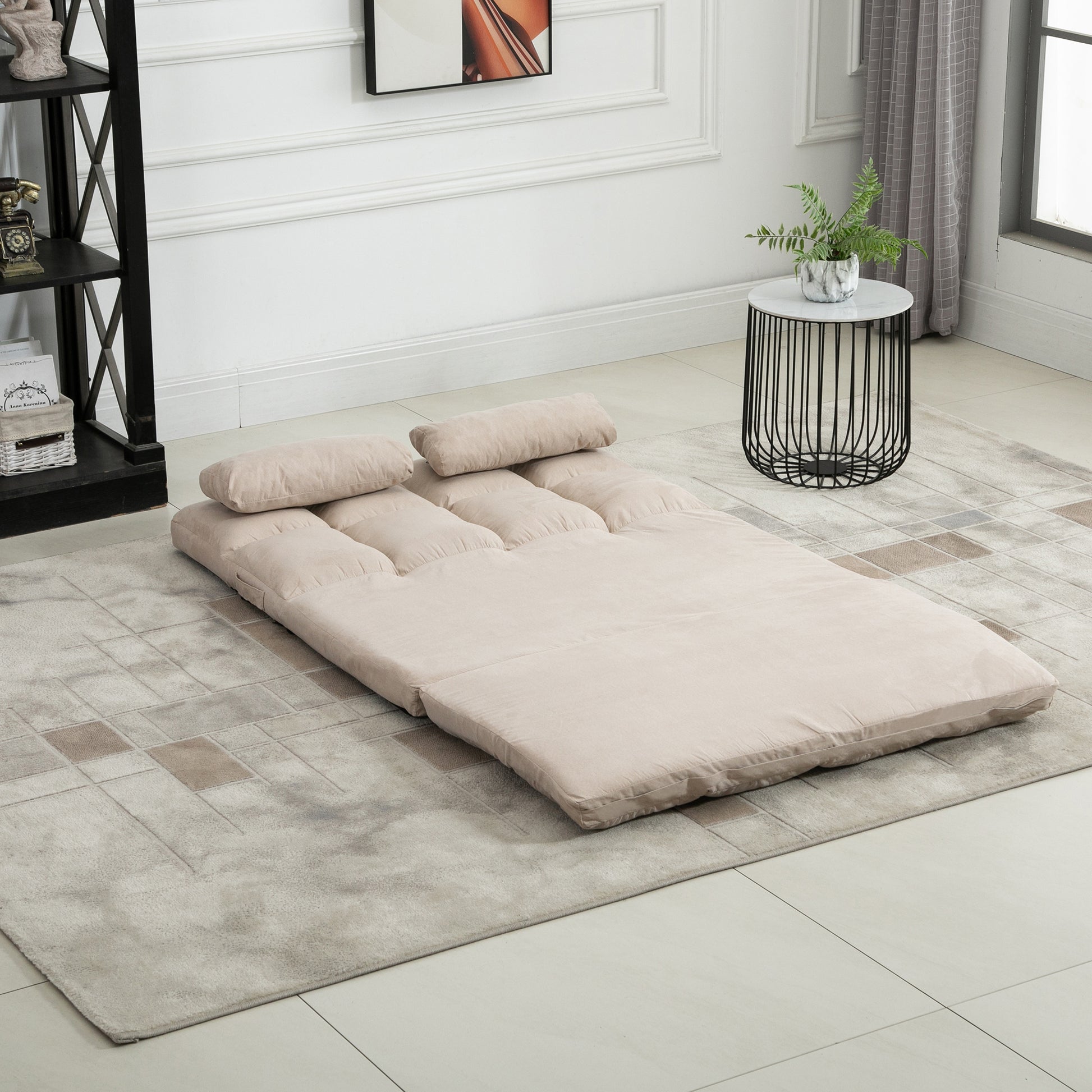 Homcom Convertible Floor Sofa Chair, Folding Couch Bed, Guest Chaise Lounge With 2 Pillows, Adjustable Backrest And Headrest, 40.25" L, Beige Beige Polyester 2 Seat