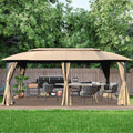 Gazebo 10X20Ft, Outdoor Gazebo With Double Roofs, Privacy Curtains, Mosquito Nettings, Heavy Duty Metal Frame Party Tent Canopy For Patio, Backyard, Deck, Lawn, Brown Brown Garden & Outdoor Steel