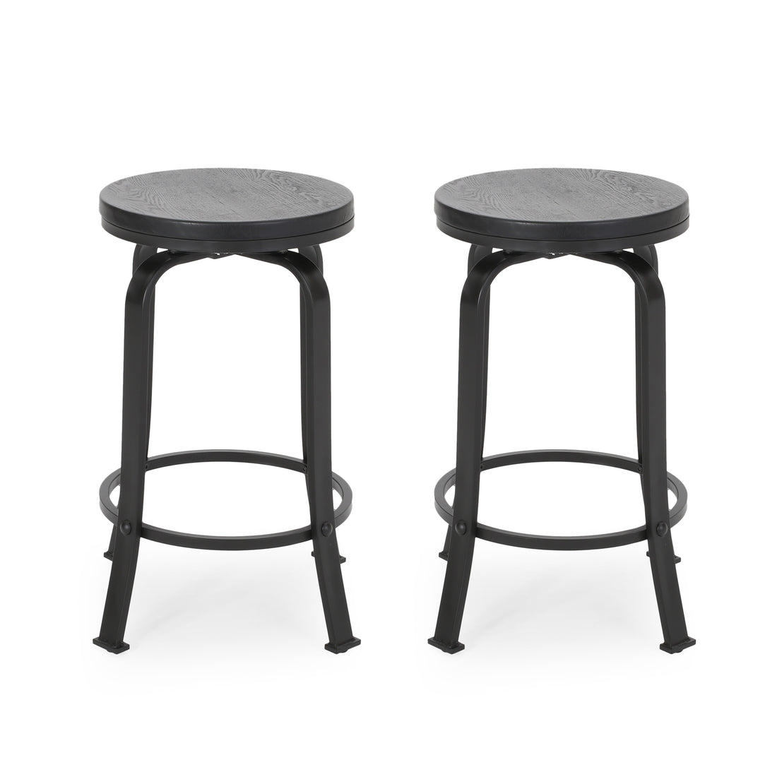 Counter Stool2Pcs Set Black Wood Metal