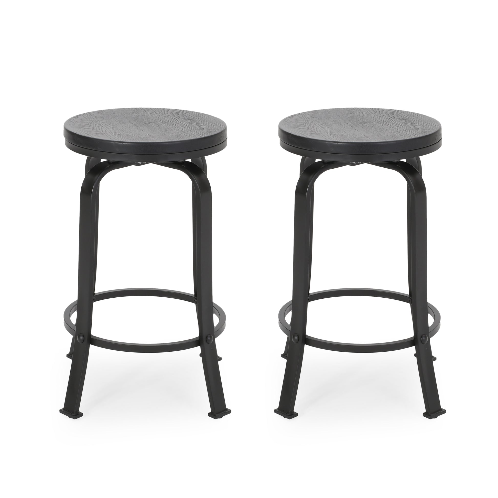 Counter Stool2Pcs Set Black Wood Metal