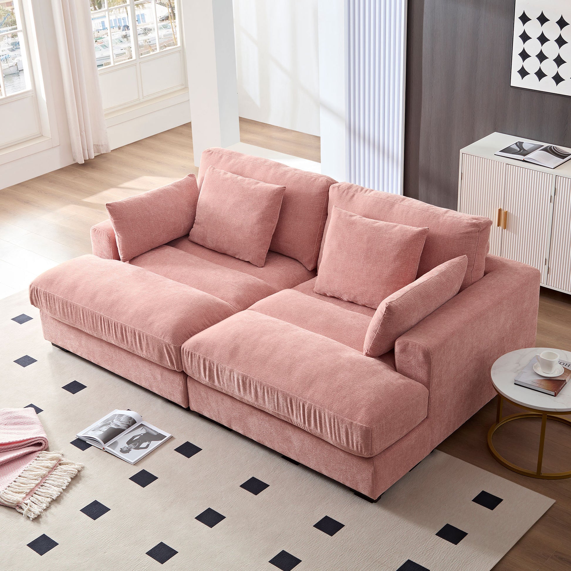 Comfor Daybed With Over Wide Sofa Bed,Modern Design Fabric Beanbag With Arms,Pink Pink Fabric 2 Seat