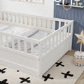 Twin Size Floor Bed, Integral Construction With Super High Security Barrier, Door, Children'S Floor Bed Frame, Montessori Wooden Children'S Floor Bed, Support Slat White Box Spring Required Twin White Wood Brown Bedroom American Design,Artsy Pine Bed