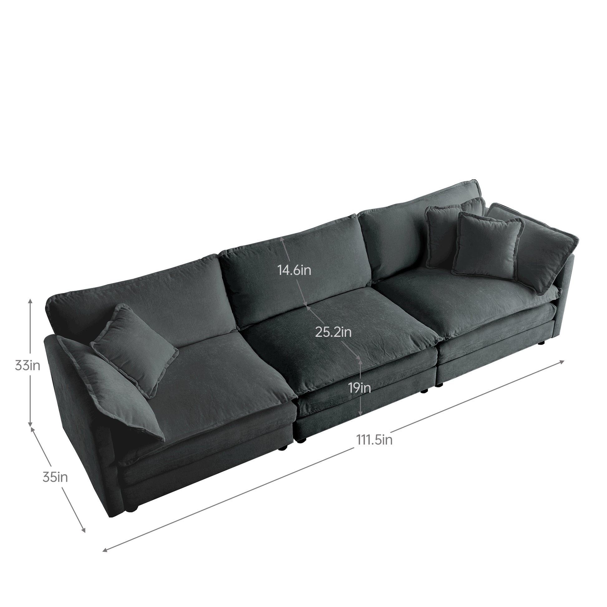 2 Piece Upholstered Sofa, Living Room Sectional Sofa Set Modern Sofa Couches Setdeep Seat Sofa For Living Room Apartment, 1 3 Seat Gray Chenille Gray Chenille 4 Seat
