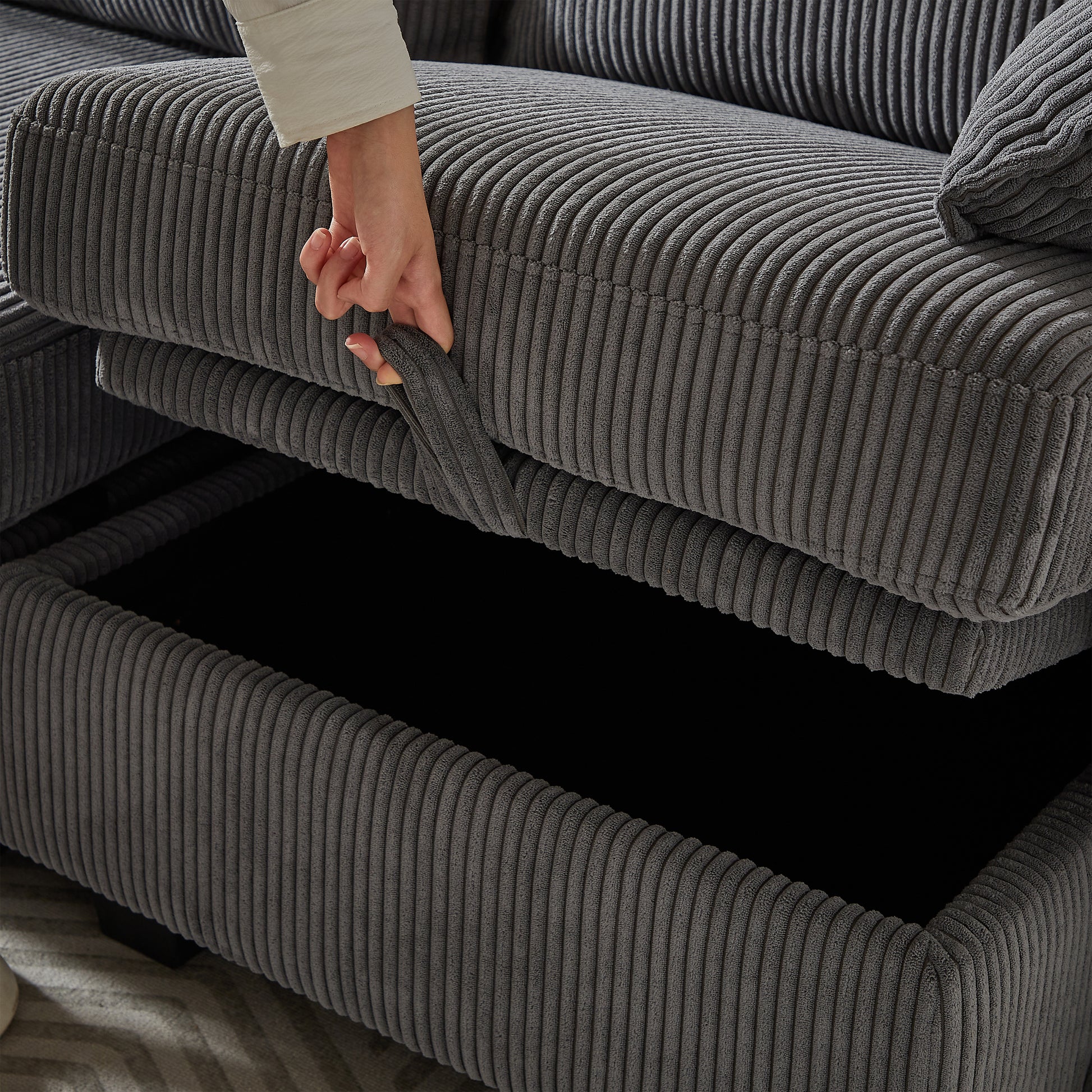 113.5'' Modular Sectiona Corduroy Sofa, Sectional Couches For Living Room U Shaped Sectional Couch With Storage Ottoman, 6 Seats Convertible Sectionals With Chaise Dark Gray Corduroy 6 Seat