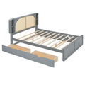 Queen Size Rattan Headboard Bed With Two Drawers And Trundle, Gray Queen Gray Solid Wood Mdf