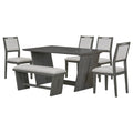 6 Piece Retro Dining Set, 1 Rectangular Table With Stable Trapezoidal Table Base And 4 Upholstered Chairs And 1 Bench For Dining Room And Kitchen Gray Gray Solid Wood Mdf