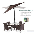 Outsunny 9' X 7' Solar Umbrella, Led Lighted Patio Umbrella For Table Or Base With Tilt & Crank, Outdoor Umbrella For Garden, Deck, Backyard, Pool, Beach, Brown Brown Steel