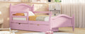 Twin Size Wood Platform Bed With Guardrails On Both Sides And Two Storage Drawers ,Pink Twin Pink Wood