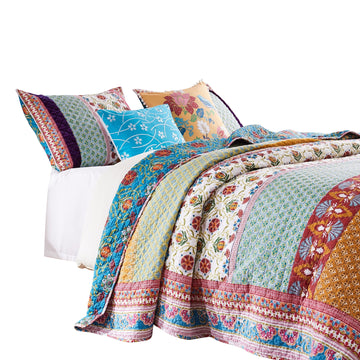 Sama 4 Piece Reversible Twin Quilt Set, Floral Print Patterns, Multicolor Twin Multicolor Cotton,Velvet