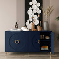 Modern Lacquered 4 Door Wooden Cabinet Sideboard Buffet Server Cabinet Storage Cabinet, For Living Room, Entryway, Hallway, Office, Kitchen And Dining Room, Navy Blue Lacquered Navy Blue Adjustable Shelves Engineered Wood