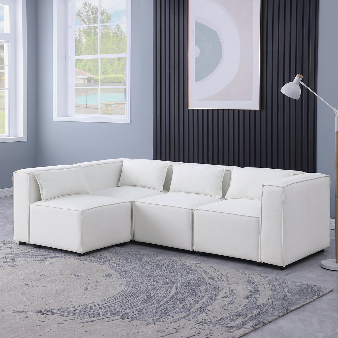 Modular Sofa Beige Chenille Fabric, Simple And Grand, The Seat And Back Is Very Soft. This Is Also A Knock Down Sofa Beige Chenille 4 Seat