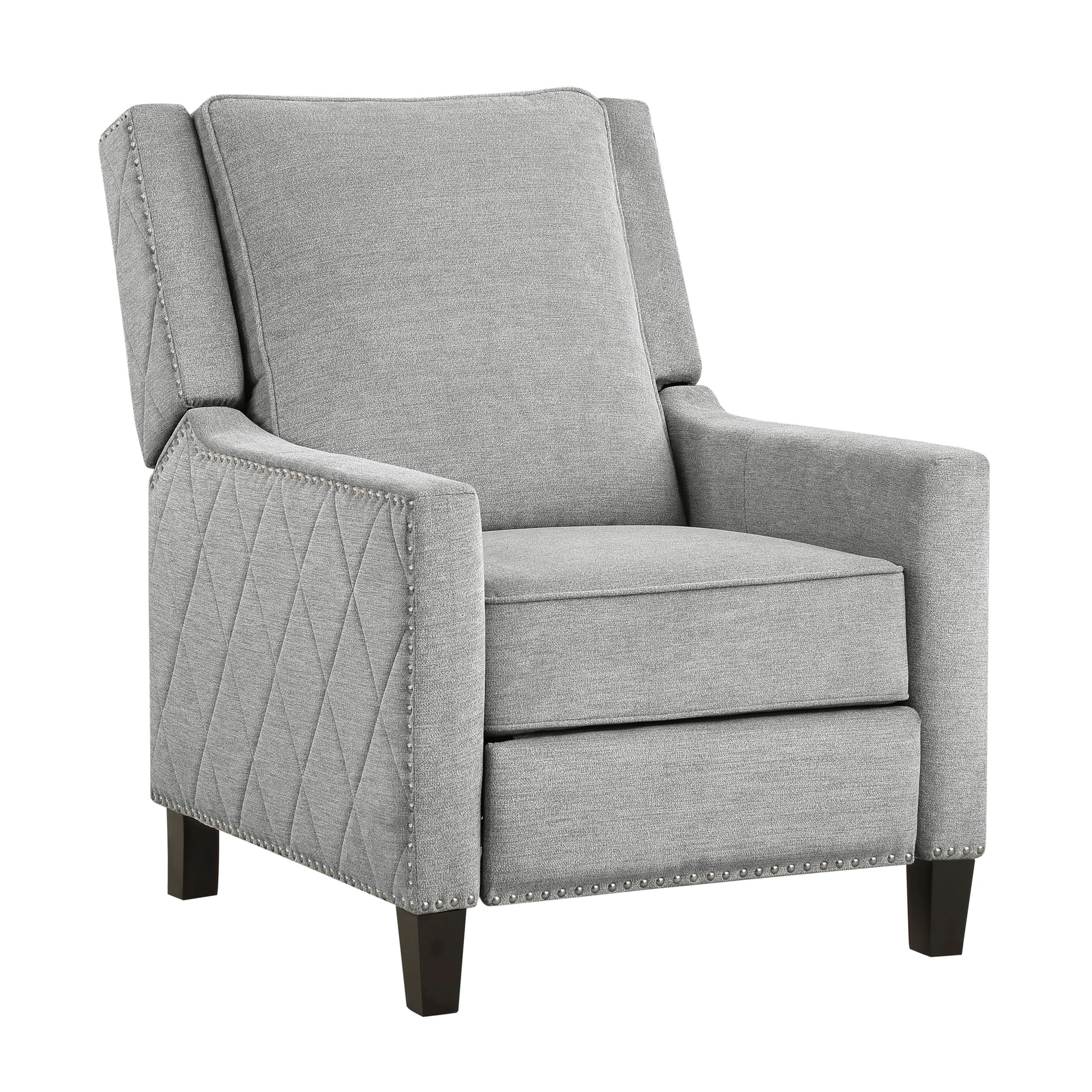 Modern Home Furniture Reclining Chair 1Pc Gray Textured Fabric Upholstered Trim Solid Wood Frame Self Reclining Motion Chair Gray Polyester Wood Modern Solid Wood