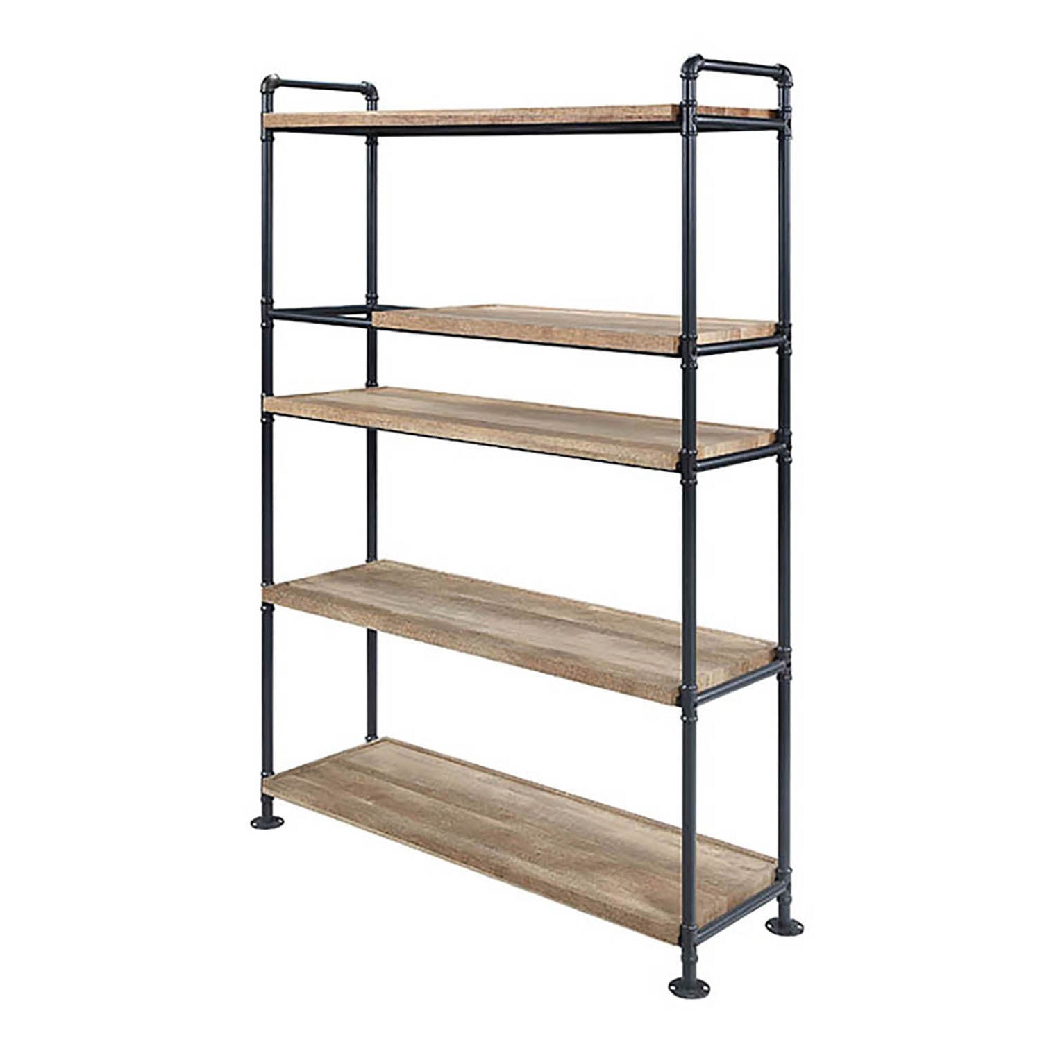 Oak And Sandy Black Bookshelf 5 Black Brown Horizontal Primary Living Space Open Back Adjustable Shelves Wood