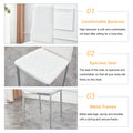 Table And Chair Set.Rectangular Dining Table With Tempered Glass Tabletop And Silver Plating Metal Legs.Paired With 6 Checkered Armless High Back White Chairs With Electroplated Metal Legs. White Seats 6 Glass Metal