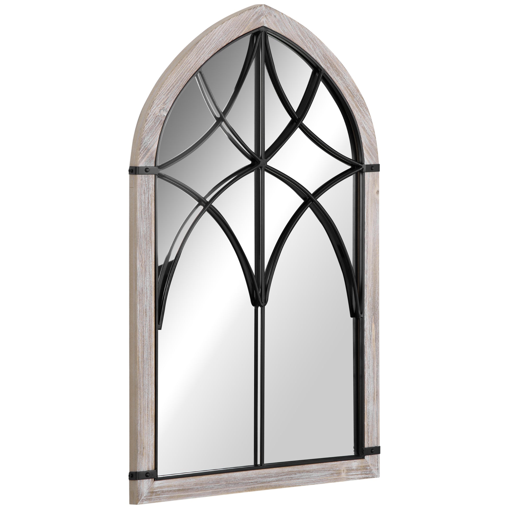 Homcom 36.5" X 23.5" Large Farmhouse Wall Mirror, Arch Window Mirror For Wall Decor In Living Room, Bedroom, Entryway, Rustic Wood Grain Multicolor Mdf