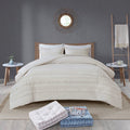 3 Piece Cotton Seersucker Duvet Cover Set Queen Ivory Cotton