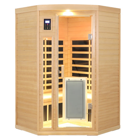 Low Emf Front Door With Heating Panel Two Persons Hemlock Far Infrared Corner Indoor Sauna Room Natural Wood Solid Wood