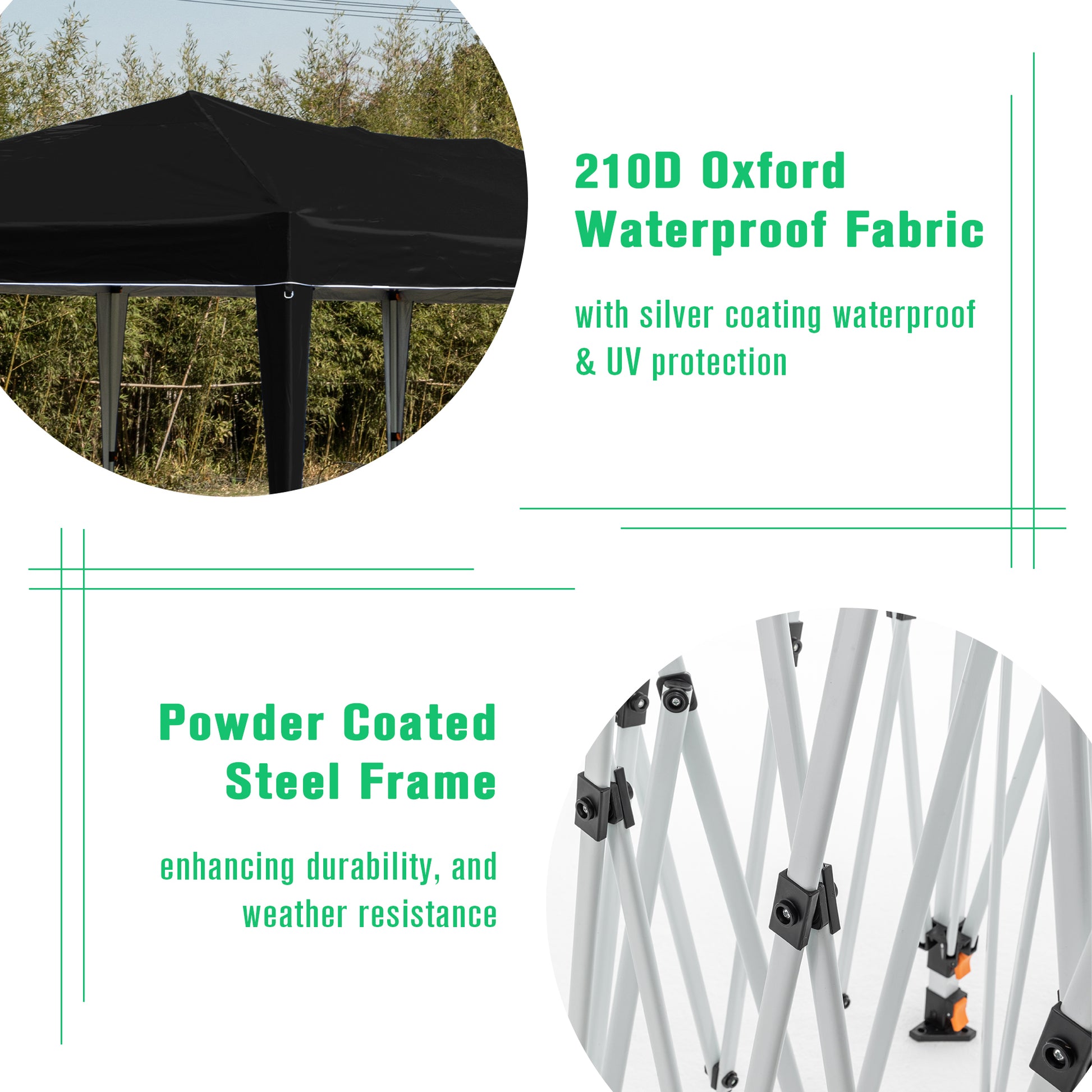 10'X20' Pop Up Canopy Tent With 6 Sidewalls, Ez Pop Up Outdoor Canopy For Parties, Waterproof Commercial Tent With 3 Adjustable Heights, Carry Bag, 6 Sand Bags, 6 Ropes And 12 Stakes, Black Black Metal