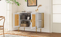 2 Door Elegant Curved Dining Cabinet With Gold Trim And Woven Rattan Doors For Dining Room White White Particle Board