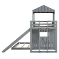 Wooden Twin Over Full Bunk Bed, Loft Bed With Playhouse, Farmhouse, Ladder, Slide And Guardrails, Gray Old Sku :Lt000028Aan Twin Gray Solid Wood