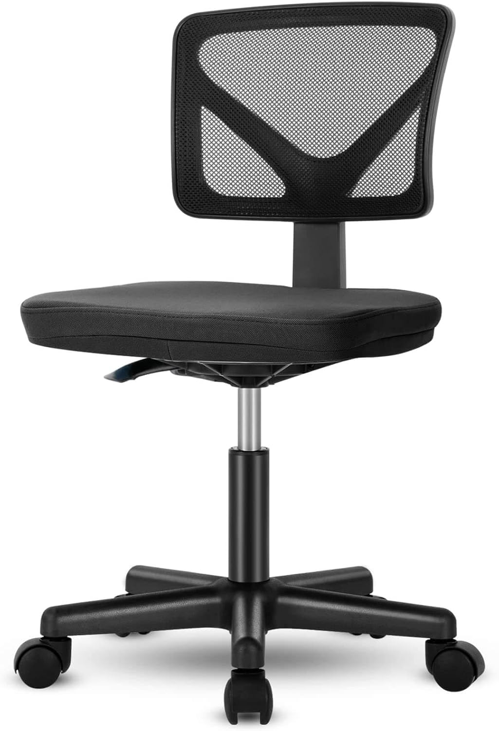 Low Back Mesh Armless Office Chair,Swivel Rolling Computer Chair No Arms With Lumbar Support, Black Black Metal