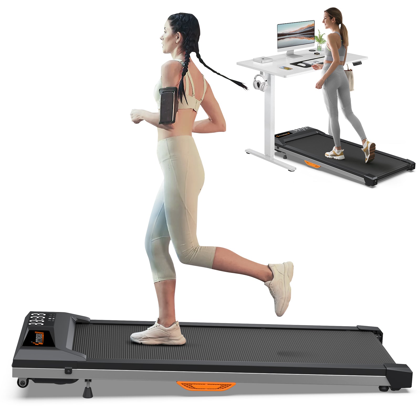 Under Desk Treadmill With Incline, Walking Pad For Home Office, Portable Walking Treadmill 2.5Hp, Walking Jogging Machine With 265 Lbs Weight Capacity App Remote Control Led Display Indoor Fitness Black Silver Abs Rubber Steel Q235