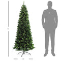 Homcom 6Ft Tall Pencil Artificial Christmas Tree Holiday D Cor With 618 Branches, Auto Open, Steel Base, Pine Needles, Green Green Plastic