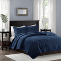 3 Piece Velvet Quilt Set Navy Full Queen Full Navy Cotton