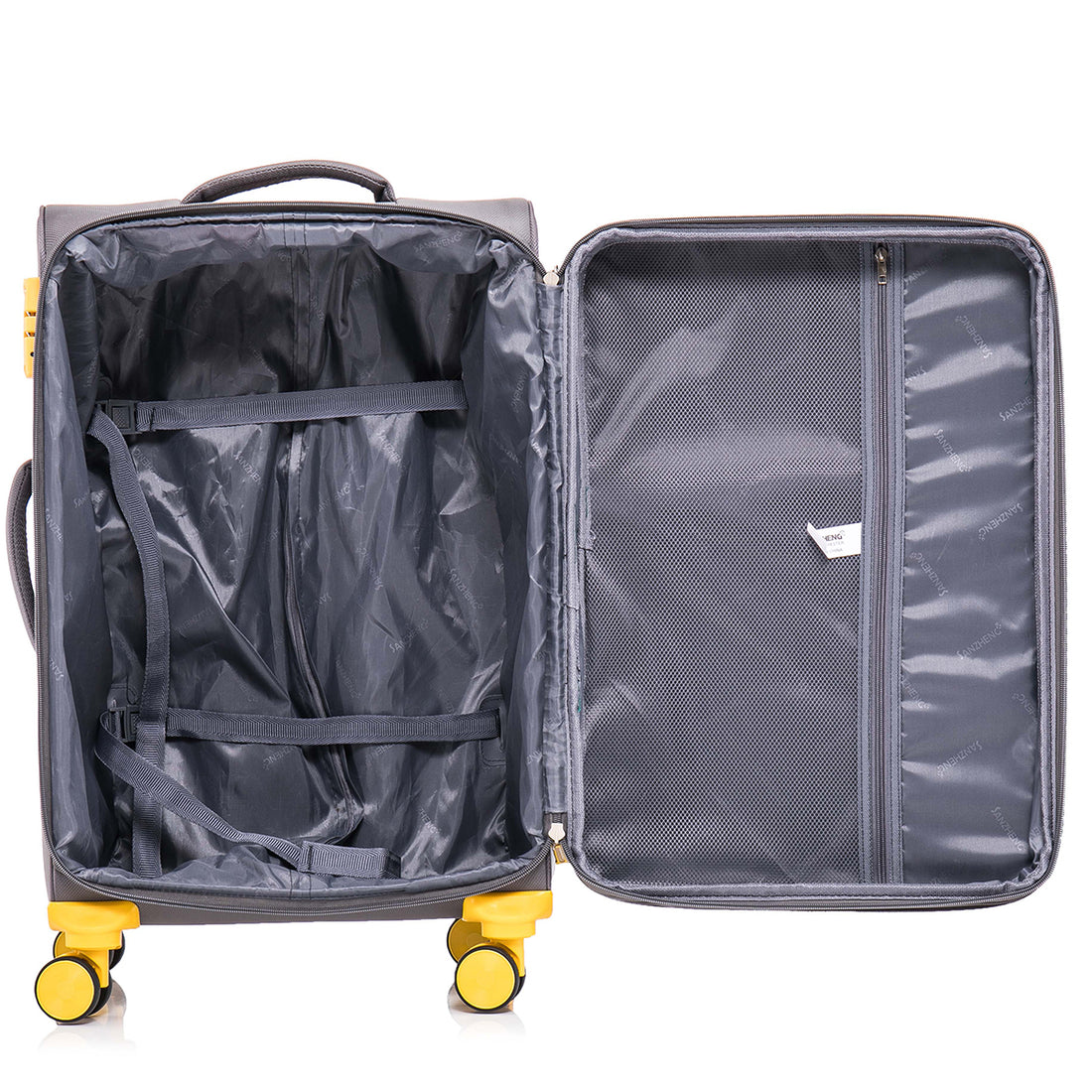 Four Piece Fabric Luggage Set, Expandable Suitcase For Travel, School And Business Trip 20 24 28 32In Yellow Grey Fabric