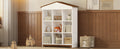 House Shaped Storage Rack With Nine Storage Compartments, Three Layer Bookshelf With Colorblock Design, White Brown Brown White Particle Board