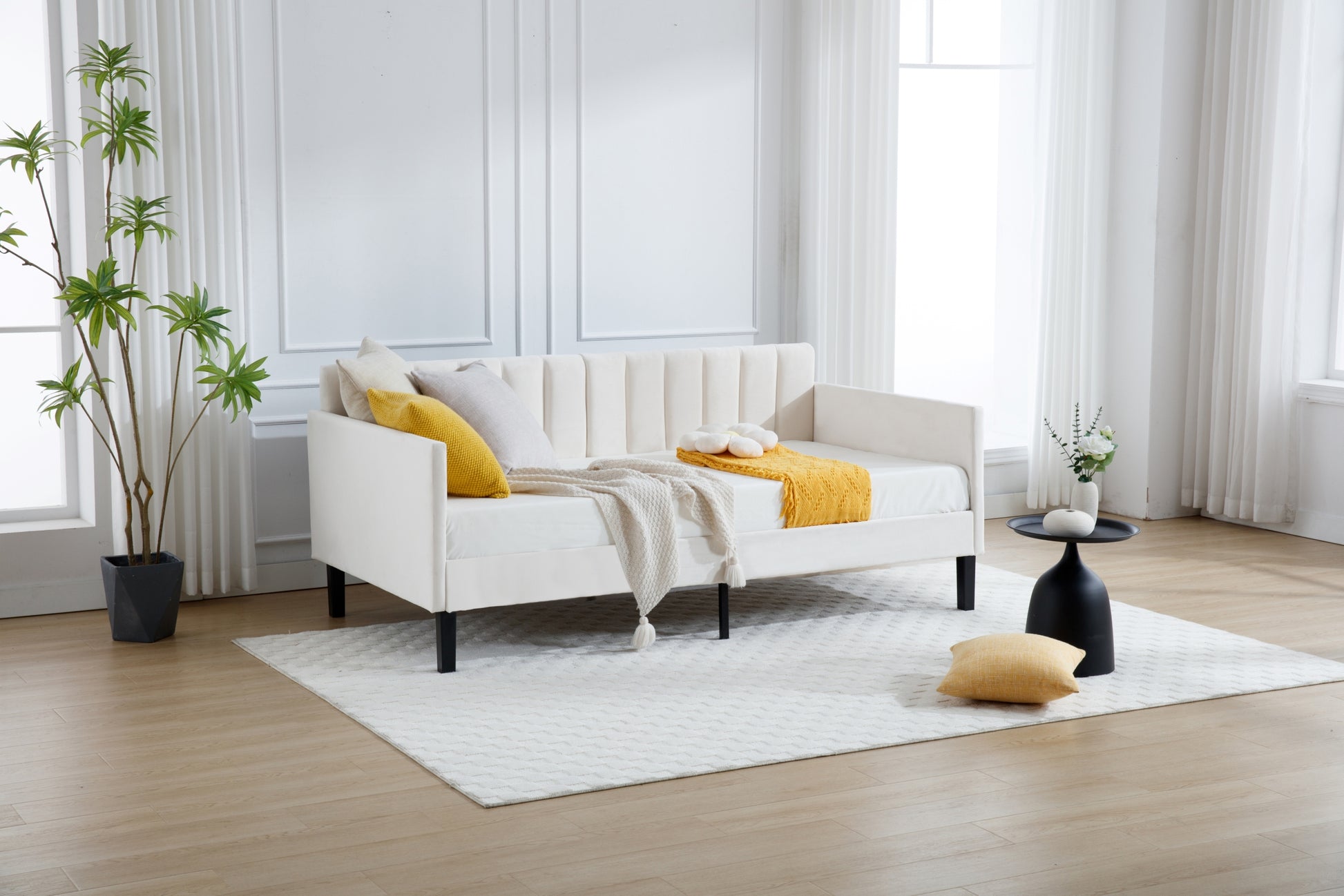 Same As B083121461 Elena Twin Size Beige Velvet Upholstered Daybed, Ribbed Tufted Backrest, Daybed In Lavish Modern Design, Richly Hued Foam Comfort Box Spring Not Required Twin Ivory Metal Bedroom Daybeds Velvet Velvet Upholstered