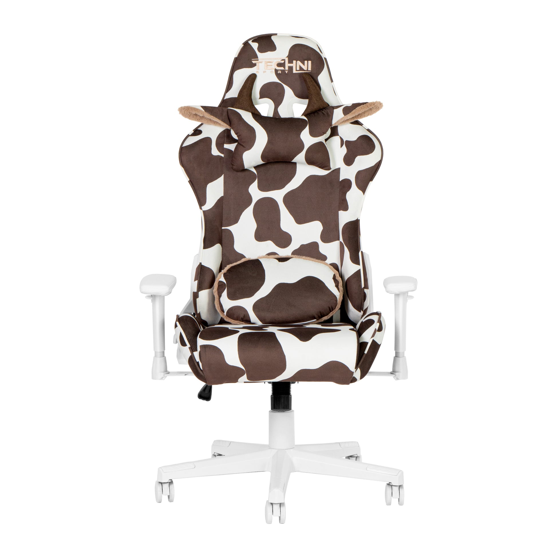 Techni Sport Ts85 Brown Cow Series Gaming Chair Caster Nylon Brown Office Spot Clean Rectangular Modern Handle Office Chairs Solid Back Fabric Metal
