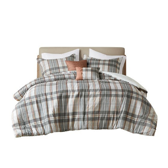 4 Piece Plaid Comforter Set Twin Multicolor Polyester